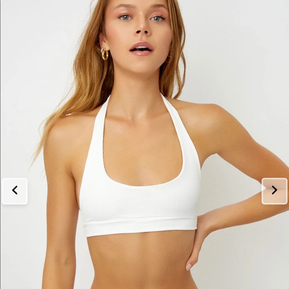 Frankie’s Bikinis White Stevie Ribbed Halter Top Small S New with tags